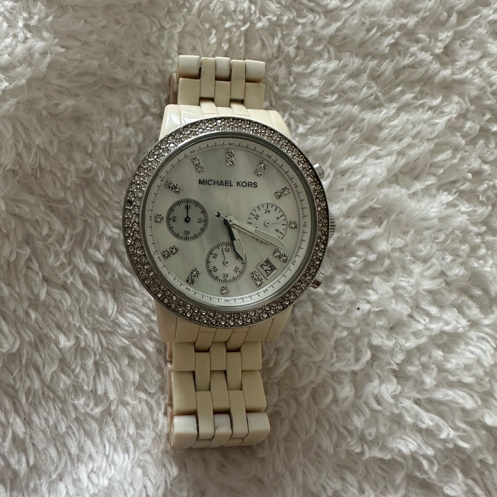 Michael Kors Cream Watch with Crystal Accents